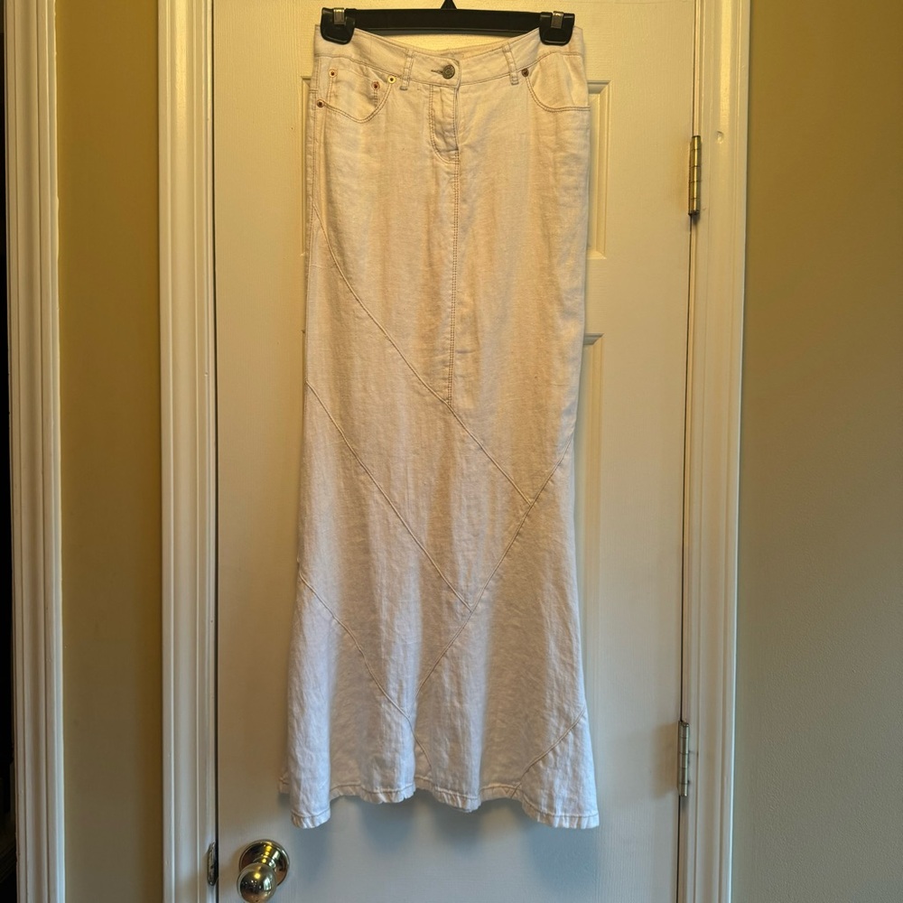 Bebe Linen Flared Maxi Skirt